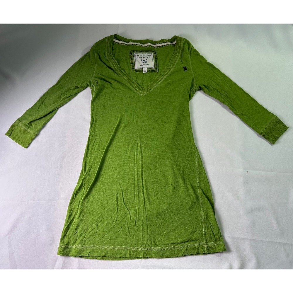 Y2K‎ Abercrombie & Fitch Babydoll Mini Dress Tunic V-Neck Green Size S Vintage